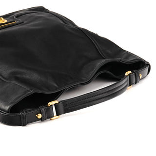 Black Leather Turnlock Hobo Shoulder Bag