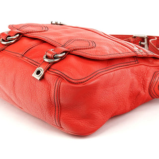 Red Leather Multi-Pocket Crossbody Bag