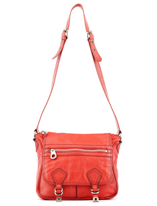 Red Leather Multi-Pocket Crossbody Bag