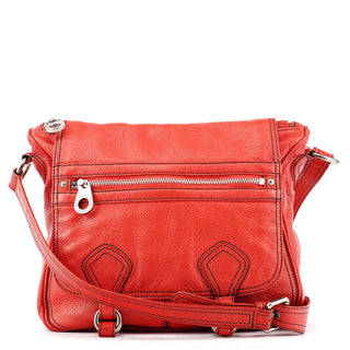 Red Leather Multi-Pocket Crossbody Bag