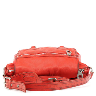 Red Leather Multi-Pocket Crossbody Bag