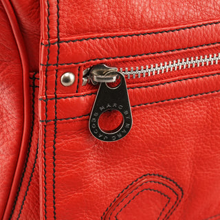 Red Leather Multi-Pocket Crossbody Bag
