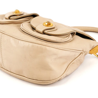 Beige Leather Multi-Pocket 2-Way Bag
