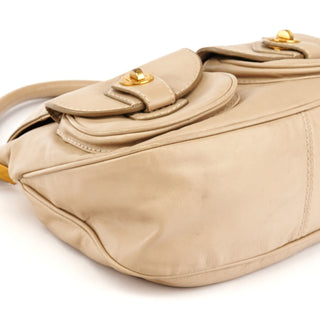 Beige Leather Multi-Pocket 2-Way Bag