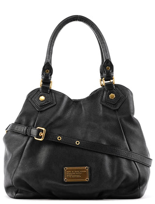 Black Leather Classic Q Fran 2-Way Bag