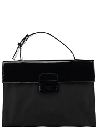 Black Tessuto Spazzolato Nylon Top Handle Bag