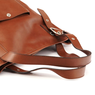 Brown Calfskin Leather Pocket Tote Bag