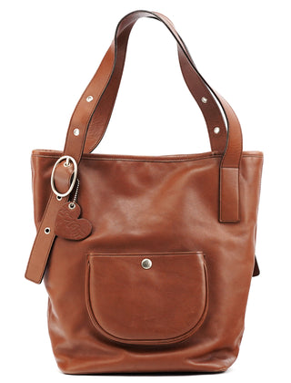 Brown Calfskin Leather Pocket Tote Bag