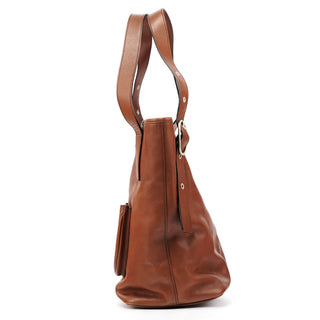 Brown Calfskin Leather Pocket Tote Bag
