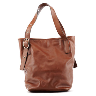 Brown Calfskin Leather Pocket Tote Bag
