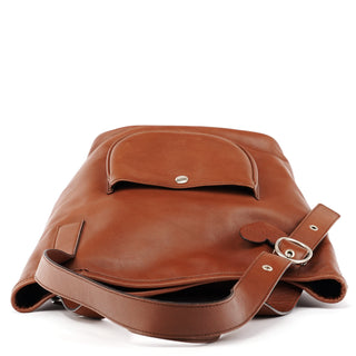 Brown Calfskin Leather Pocket Tote Bag