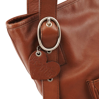 Brown Calfskin Leather Pocket Tote Bag