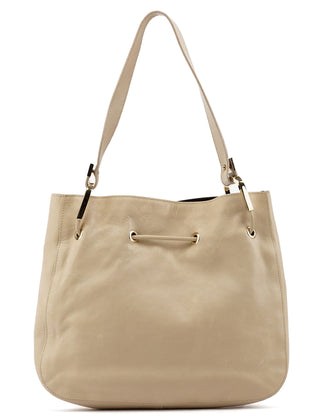 001 3748 Beige Leather Drawstring Shoulder Bag