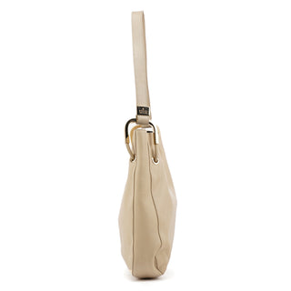 001 3748 Beige Leather Drawstring Shoulder Bag