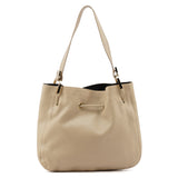 001 3748 Beige Leather Drawstring Shoulder Bag