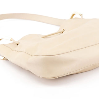 001 3748 Beige Leather Drawstring Shoulder Bag