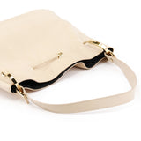 001 3748 Beige Leather Drawstring Shoulder Bag