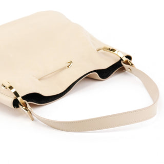 001 3748 Beige Leather Drawstring Shoulder Bag