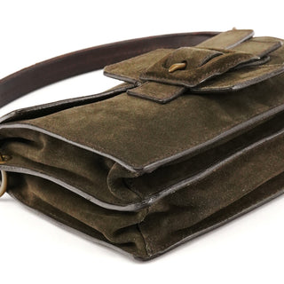 Khaki Suede Buckle Shoulder Bag