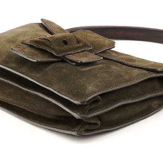 Khaki Suede Buckle Shoulder Bag