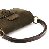 Khaki Suede Buckle Shoulder Bag
