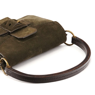 Khaki Suede Buckle Shoulder Bag