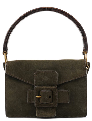 Khaki Suede Buckle Shoulder Bag