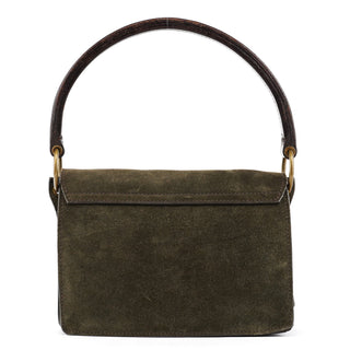 Khaki Suede Buckle Shoulder Bag
