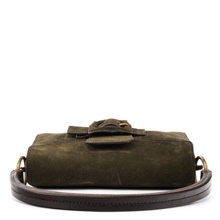 Khaki Suede Buckle Shoulder Bag