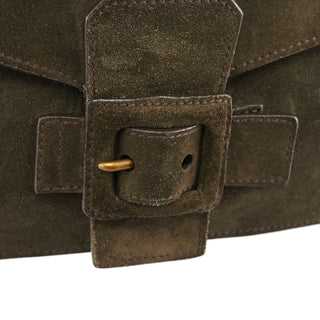 Khaki Suede Buckle Shoulder Bag