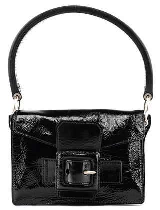 Black Patent Leather Buckle Shoulder Bag