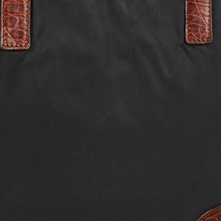 Black Brown Nylon Croc Embossed Tote Bag