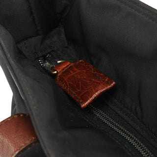 Black Brown Nylon Croc Embossed Tote Bag