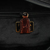 Black Brown Nylon Croc Embossed Tote Bag