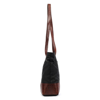 Black Brown Nylon Croc Embossed Tote Bag