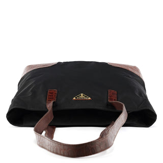 Black Brown Nylon Croc Embossed Tote Bag