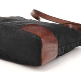 Black Brown Nylon Croc Embossed Tote Bag