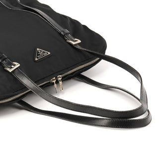 Black Tessuto Vitello Nylon Tote Bag