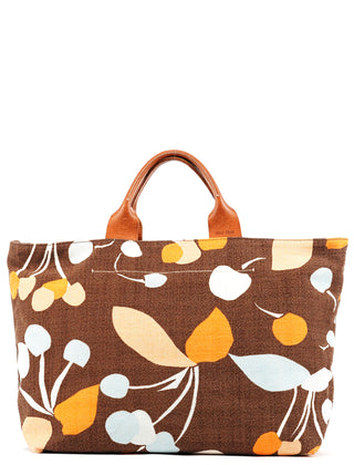 Brown Canvas Floral Tote Bag