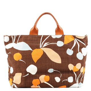 Brown Canvas Floral Tote Bag