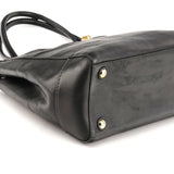 F11554 Black Leather Madeline Turnlock Tote Bag