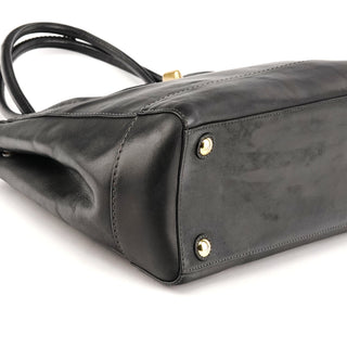 F11554 Black Leather Madeline Turnlock Tote Bag