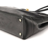 F11554 Black Leather Madeline Turnlock Tote Bag
