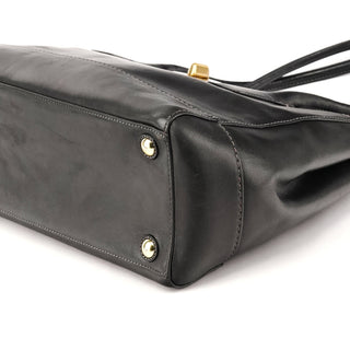F11554 Black Leather Madeline Turnlock Tote Bag