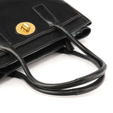 F11554 Black Leather Madeline Turnlock Tote Bag