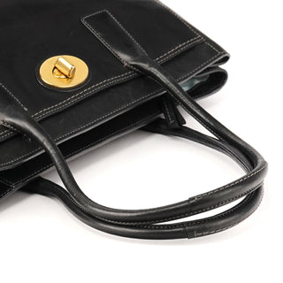 F11554 Black Leather Madeline Turnlock Tote Bag