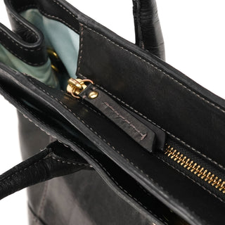 F11554 Black Leather Madeline Turnlock Tote Bag