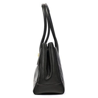 F11554 Black Leather Madeline Turnlock Tote Bag