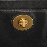 F11554 Black Leather Madeline Turnlock Tote Bag