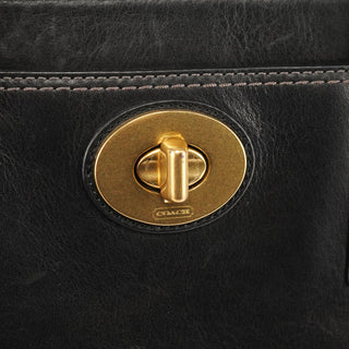 F11554 Black Leather Madeline Turnlock Tote Bag